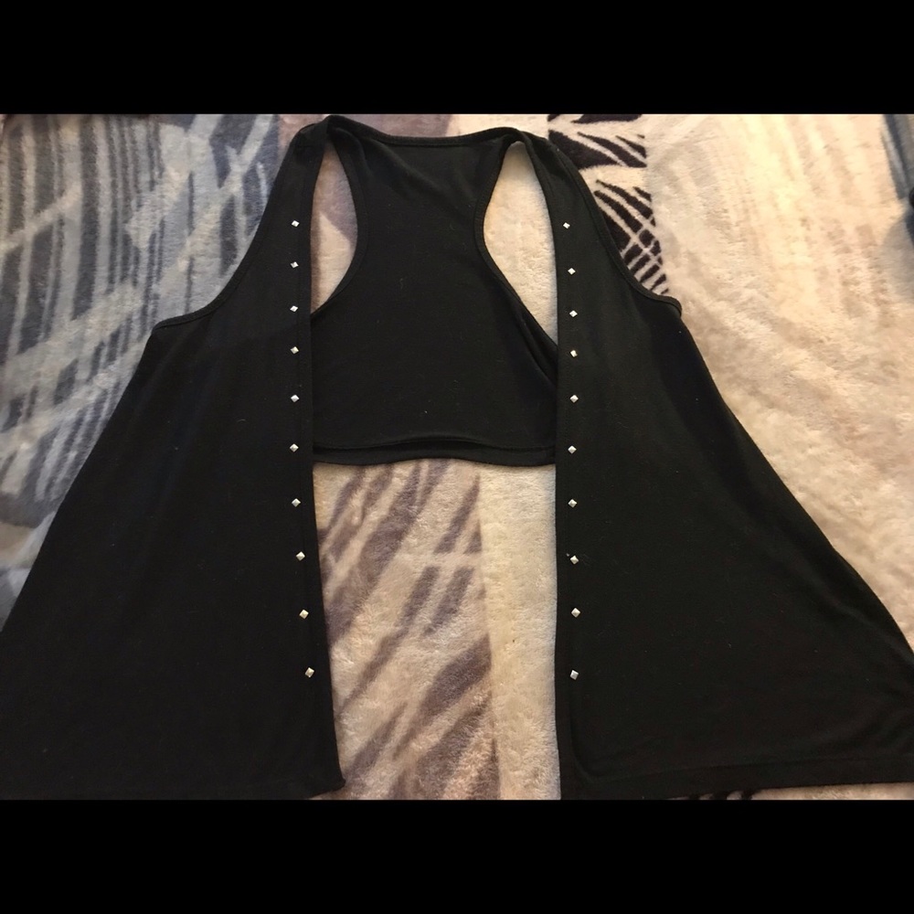 Black sleeveless with silver studs cardigan